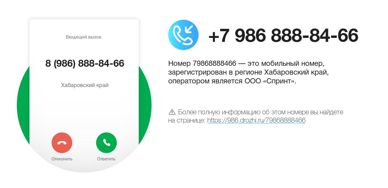 Номер телефона 8 (986) 888-84-66