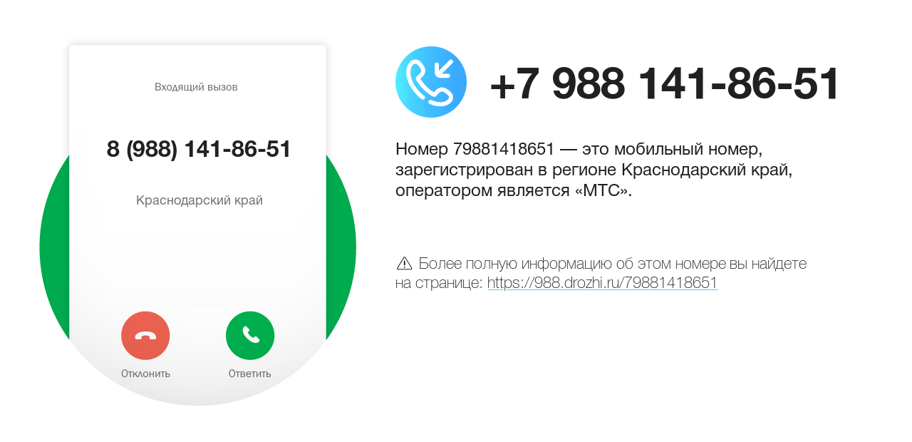 Номер телефона 8 (988) 141-86-51