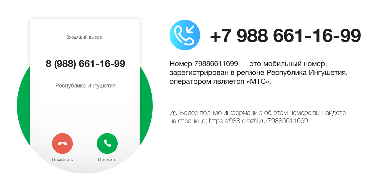 Номер телефона 8 (988) 661-16-99