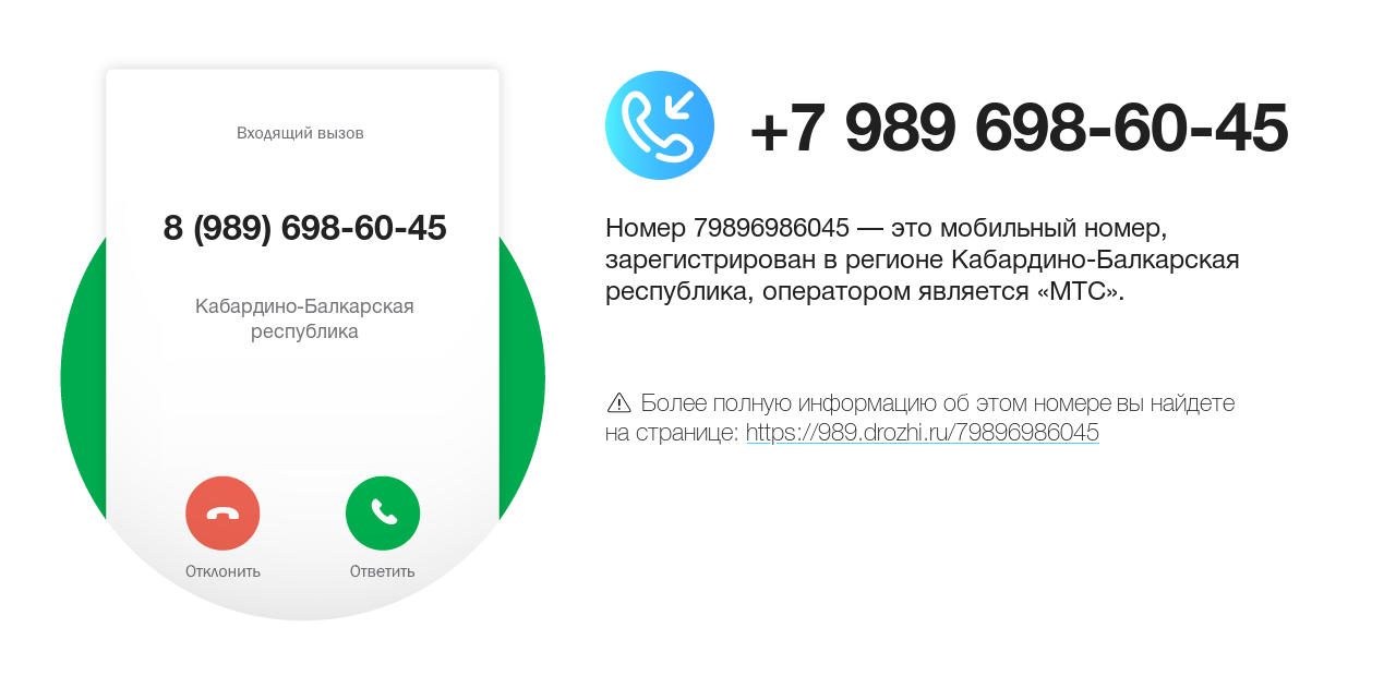 Номер телефона 8 (989) 698-60-45