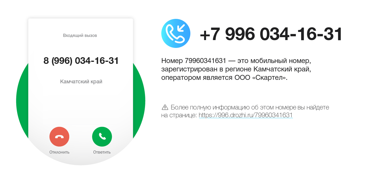 Номер телефона 8 (996) 034-16-31
