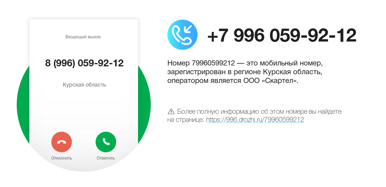 Номер телефона 8 (996) 059-92-12