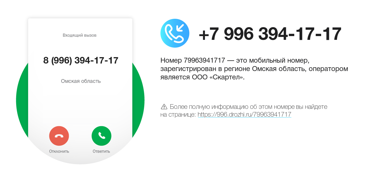 Номер телефона 8 (996) 394-17-17