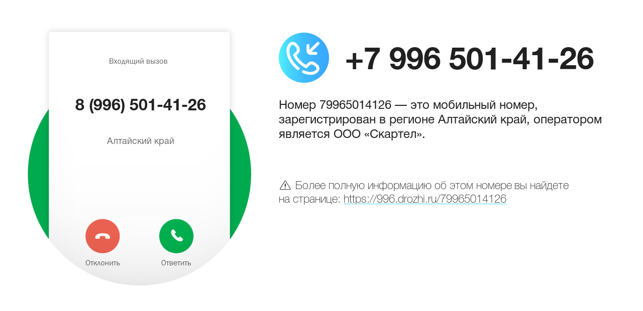 Номер телефона 8 (996) 501-41-26