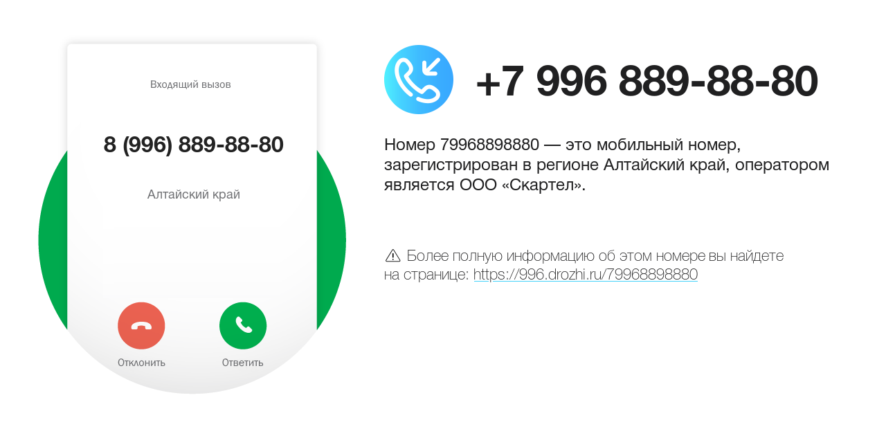 Номер телефона 8 (996) 889-88-80